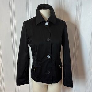 ELLEN TRACY Black Waxed Cotton Jacket - Gold Hardware - Size S